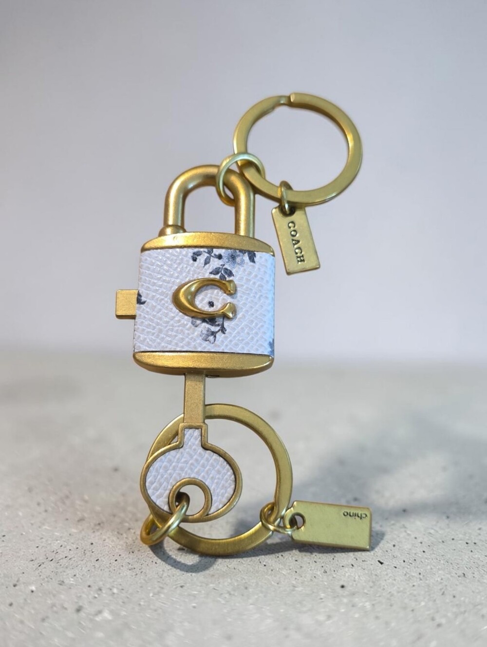 Coach White Floral Padlock Keyring Keychain